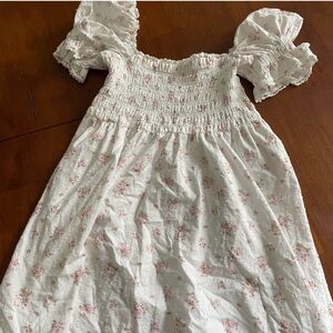 Altar'd State White Mini Dress with Pink Floral Smocking